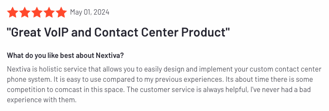 Nextiva customer 5-star review