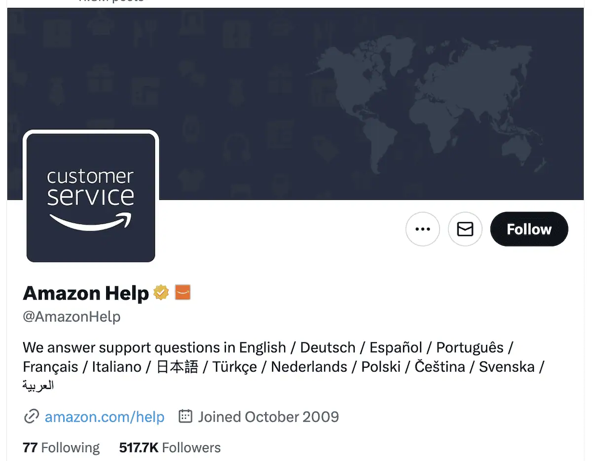 Amazon's customer service handle on Twitter