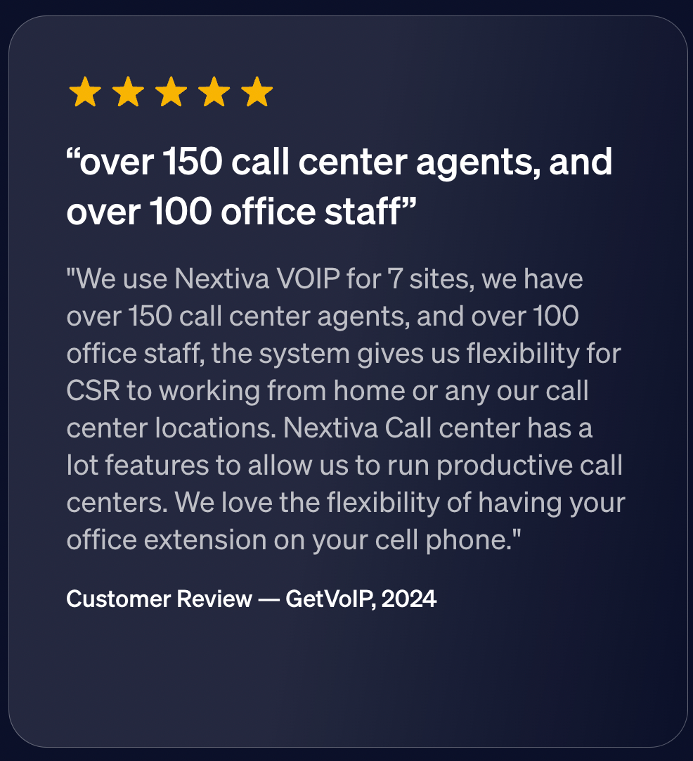 Nextiva customer 5-star rating and review