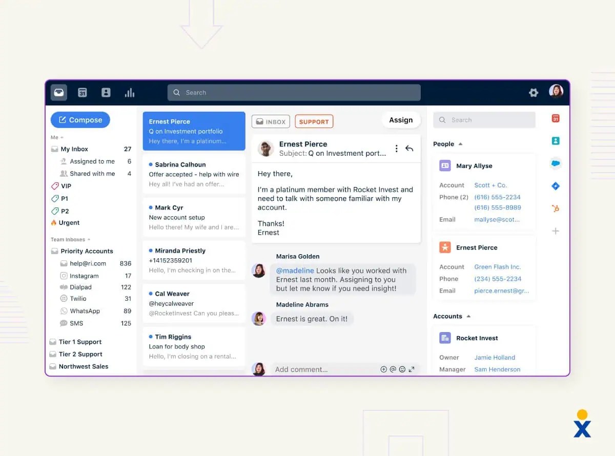 A screenshot shows Front’s social media customer service software