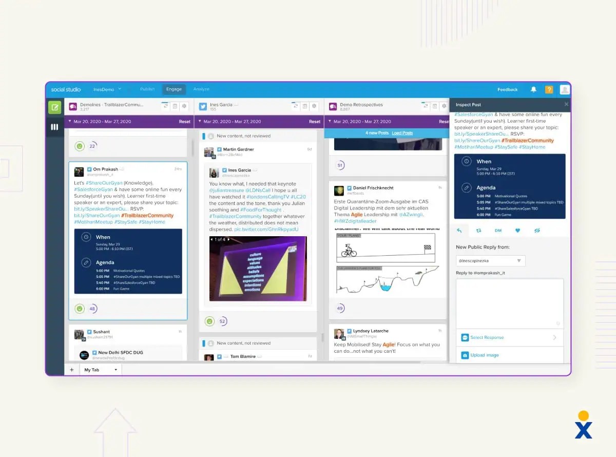 A screenshot shows Salesforce’s social media customer service software.
