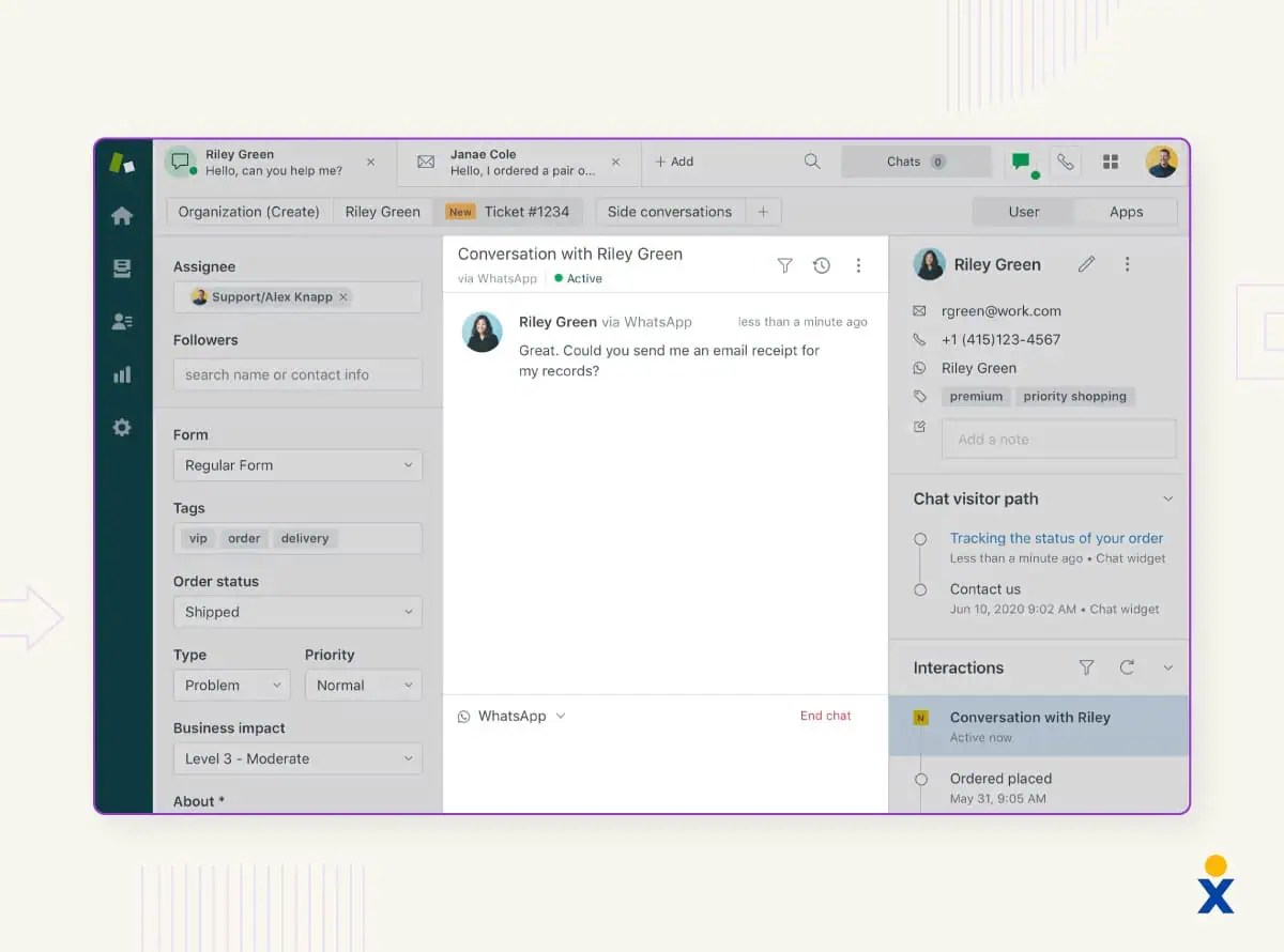 A screenshot shows Zendesk’s social media customer service software.