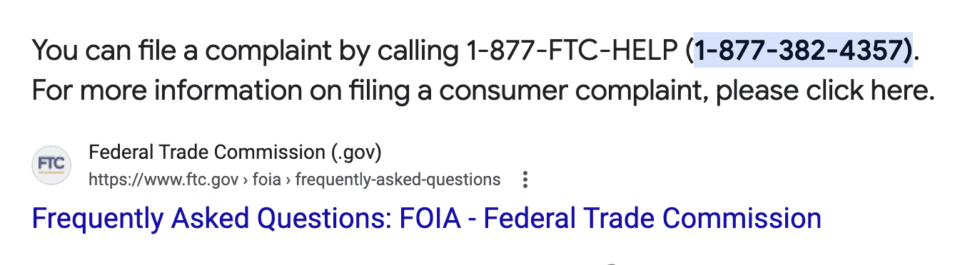 FTC 877 toll-free number