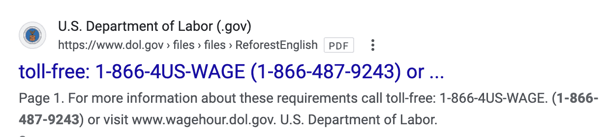 The U.S. Department of Labor uses an 866 prefix number.