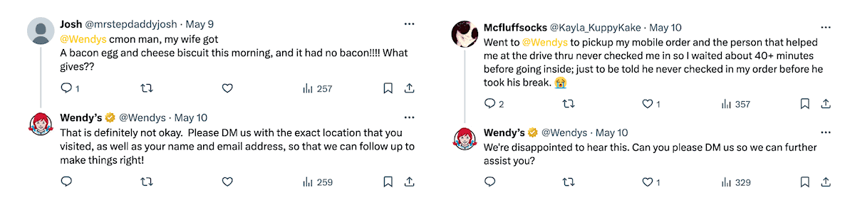Wendy's handles customer complaints on Twitter