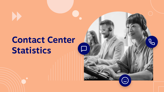 Contact Center Statistics are highlighted by call center agents helping customers.