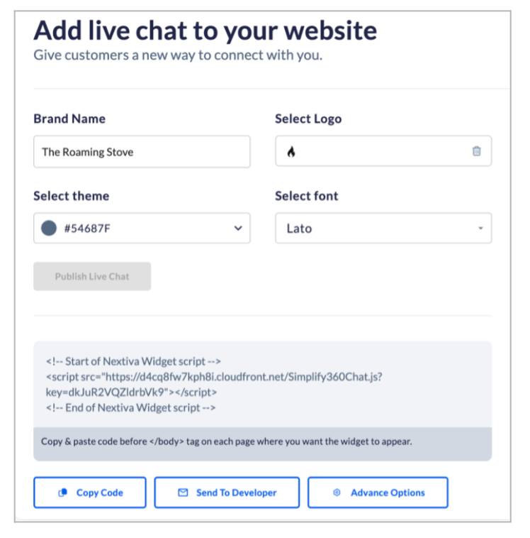 Live chat setup Nextiva