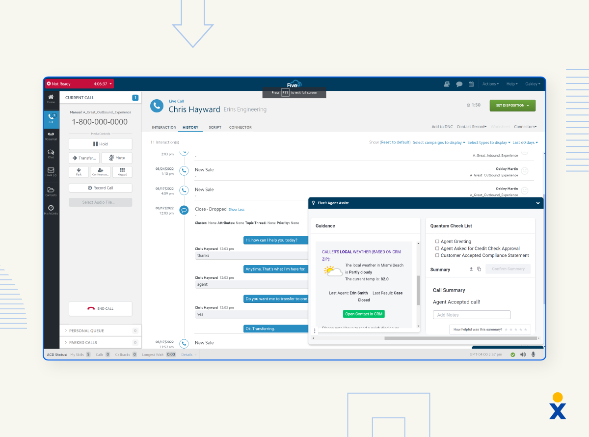 Screenshot of Five9 workforce management system