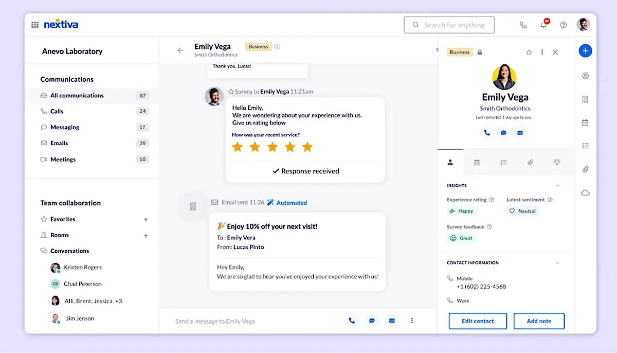 Nextiva's employee communication tool with a unified interface