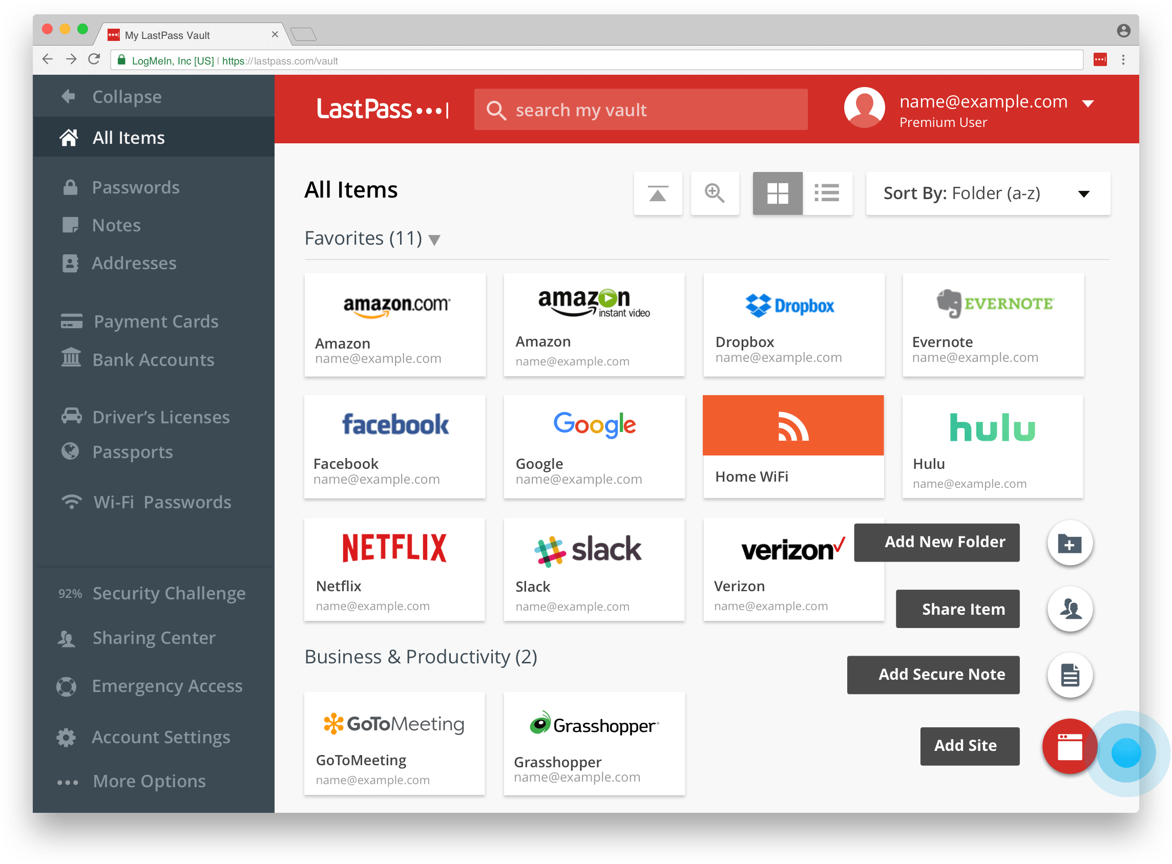 LastPass Dashboard Screenshot