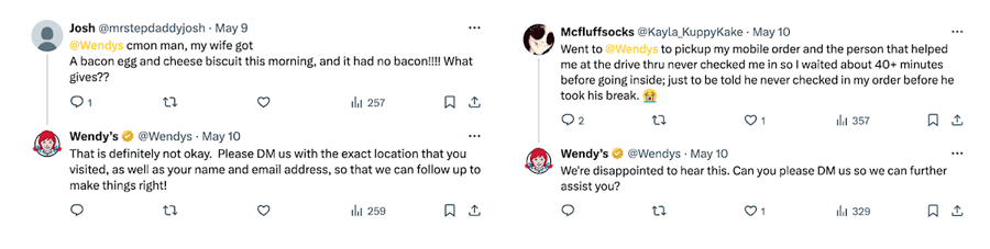 Wendy's handles customer complaints on Twitter