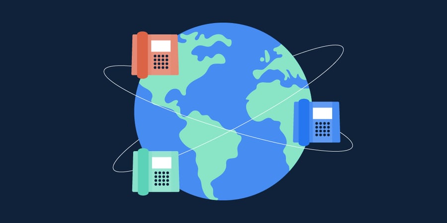 Phones circling a globe to indicate VoIP market size is huge.