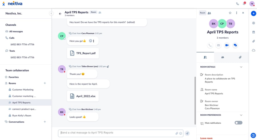 Team chat in Nextiva