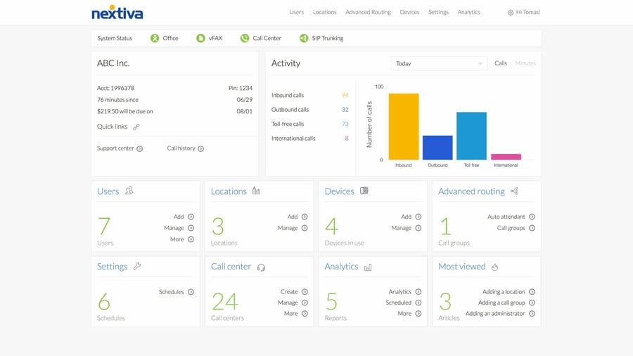 Screenshot showing Nextiva's Cloud-Based Call Center