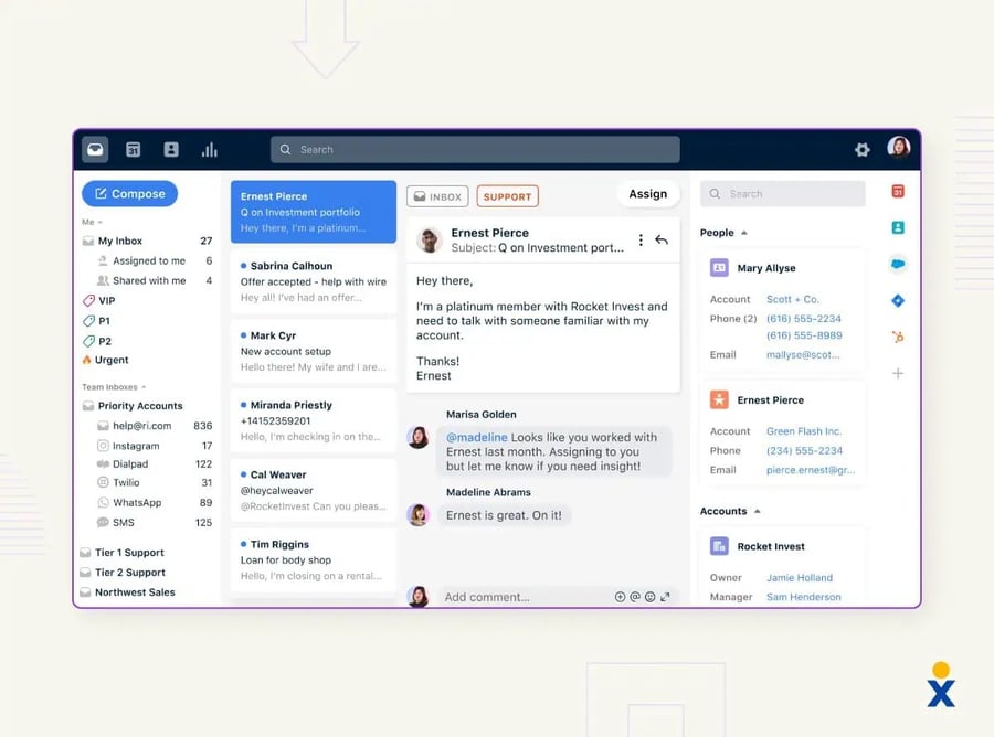 A screenshot shows Front’s social media customer service software