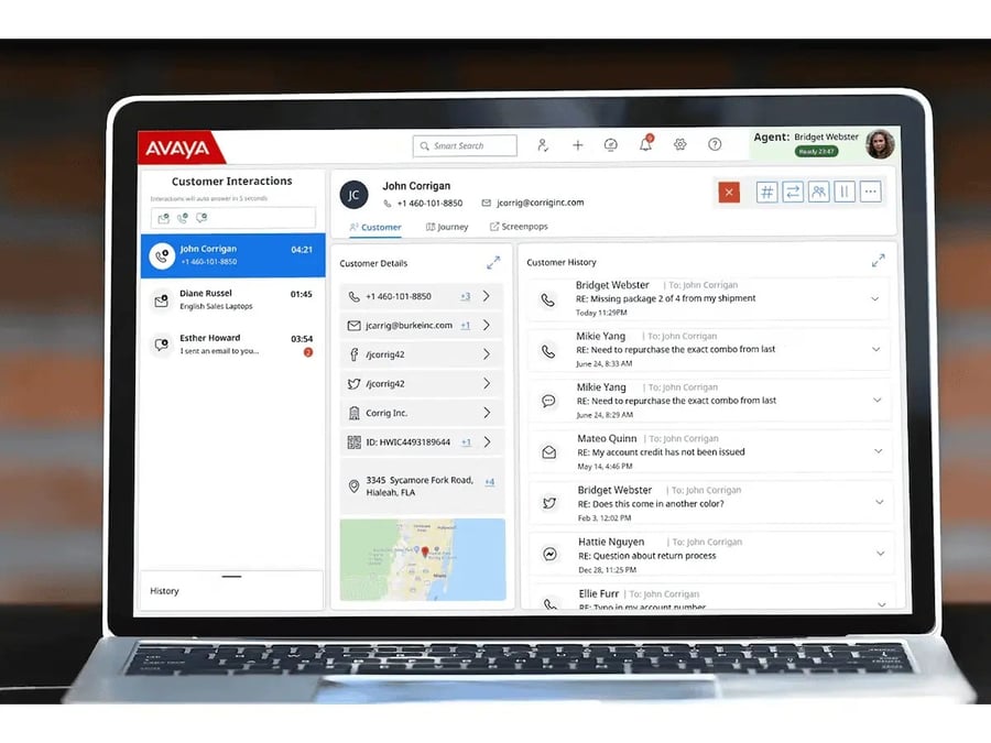 Avaya dashboard showing customer interactions